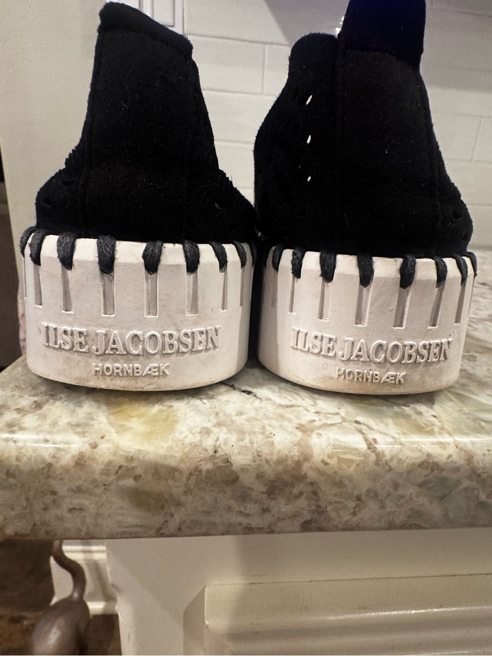 Ilse Jacobsen Black Suede Platform Moccasins with White Soles